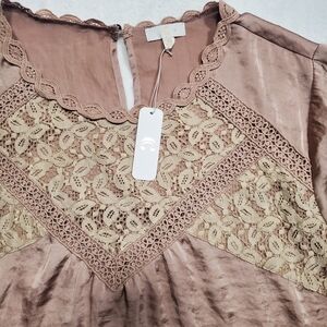 C Lace Detailed Top in Dusty Rose and Cream